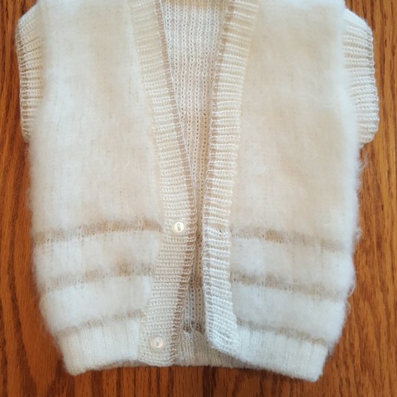 Precious Little Vintage 3pc Baby Boy Handknit Angora Vest Sweater 'n Pant Outfit - Picture 9 of 15